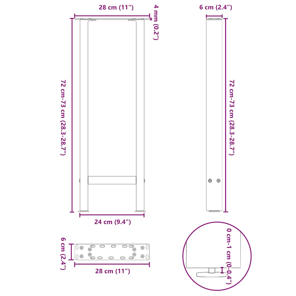Konsolentischbeine Anthrazit 2 Stk. 28x(72-73) cm Stahl