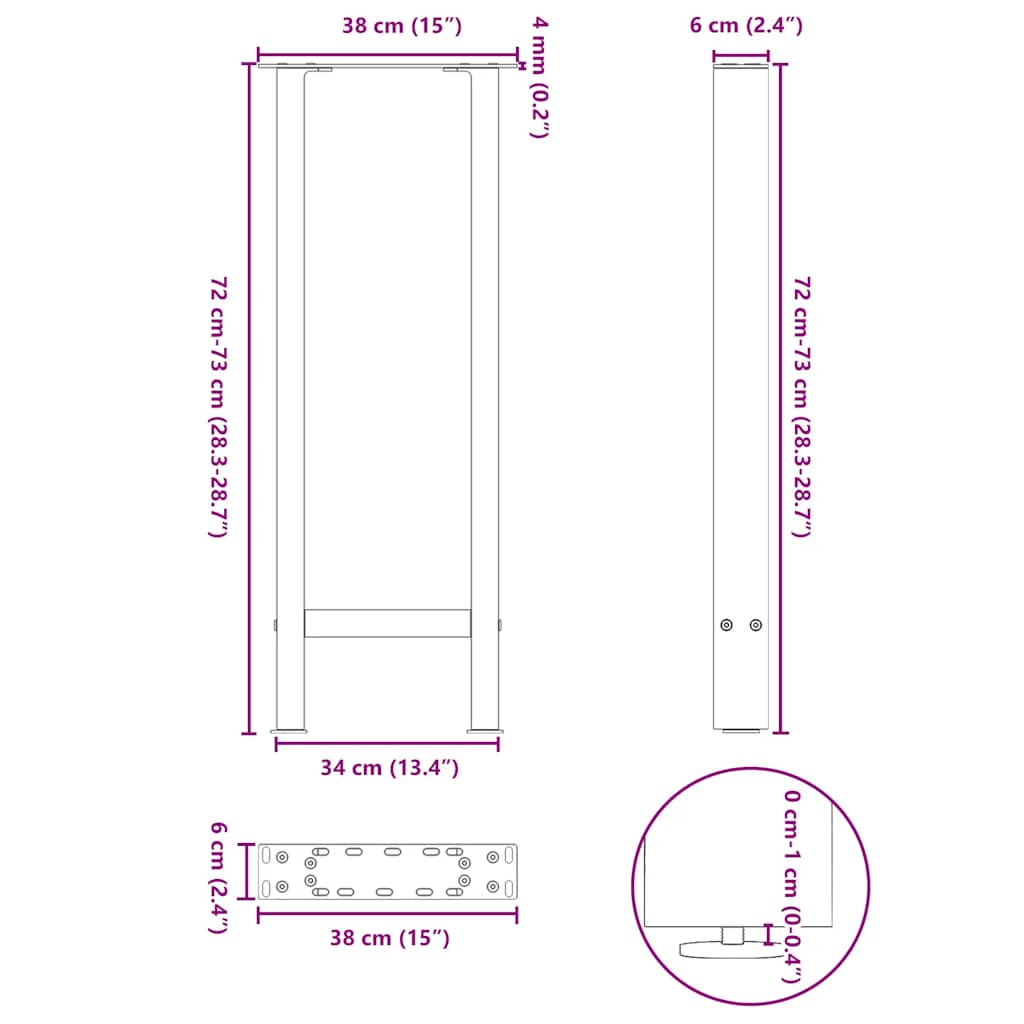 Konsolentischbeine Anthrazit 2 Stk. 38x(72-73) cm Stahl