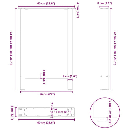 Esstischbeine Schwarz 2 Stk. 60x(72-73) cm Stahl