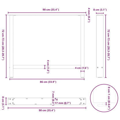 Esstischbeine Schwarz 2 Stk. 90x(72-73) cm Stahl