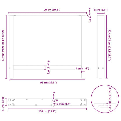 Esstischbeine Anthrazit 2 Stk. 100x(72-73) cm Stahl