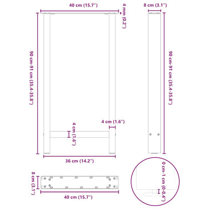 Bartischbeine Anthrazit 2 Stk. 40x(90-91) cm Stahl