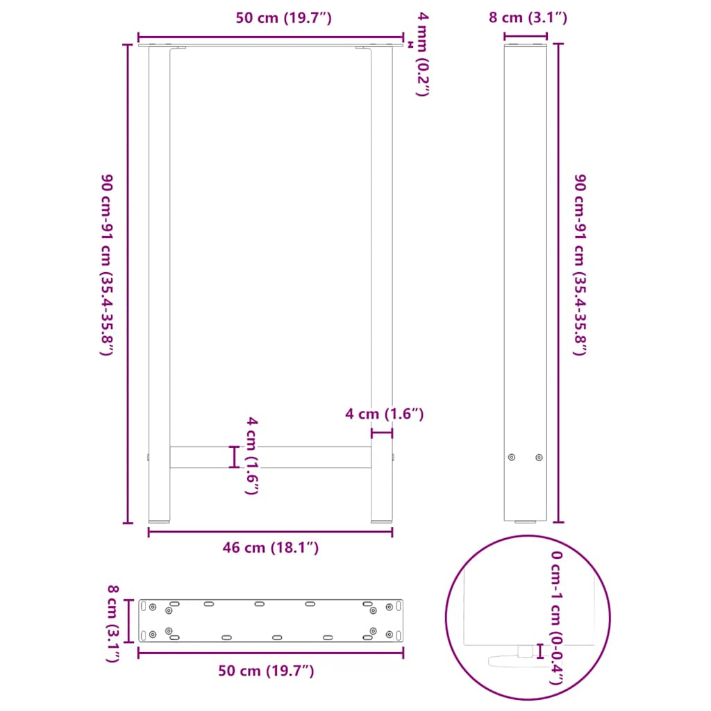 Bartischbeine Anthrazit 2 Stk. 50x(90-91) cm Stahl