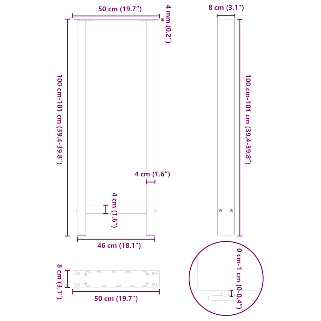 Bartischbeine Anthrazit 2 Stk. 50x(100-101) cm Stahl