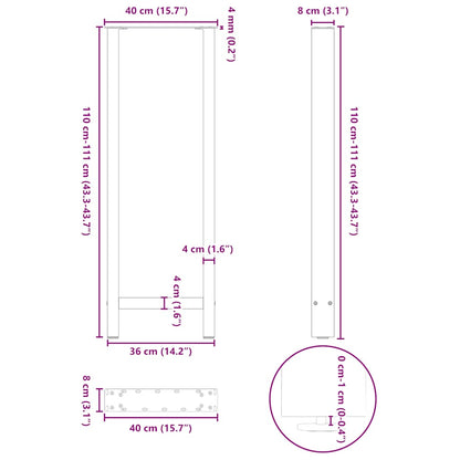 Bartischbeine Anthrazit 2 Stk. 40x(110-111) cm Stahl