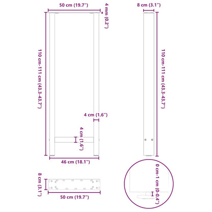 Bartischbeine Weiß 2 Stk. 50x(110-111) cm Stahl