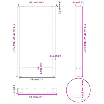 Bartischbeine Weiß 2 Stk. 60x(110-111) cm Stahl