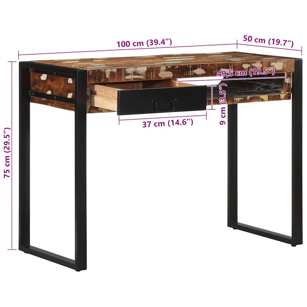 Schreibtisch Mehrfarbig 100x50x75 cm Massivholz Altholz