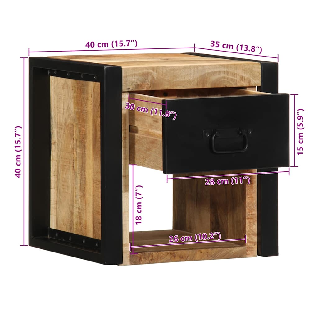 Nachttisch 40x35x40 cm Raues Mango-Massivholz