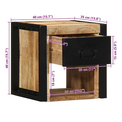 Nachttisch 40x35x40 cm Raues Mango-Massivholz