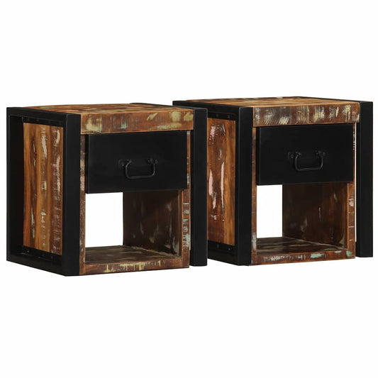 Tables de chevet 2 pièces, multicolores, 40 x 35 x 40 cm, bois massif recyclé
