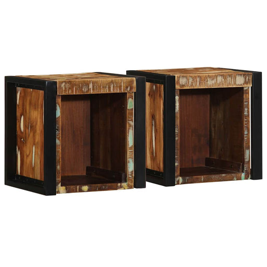 Tables de chevet 2 pièces, multicolores, 40 x 35 x 40 cm, bois massif recyclé