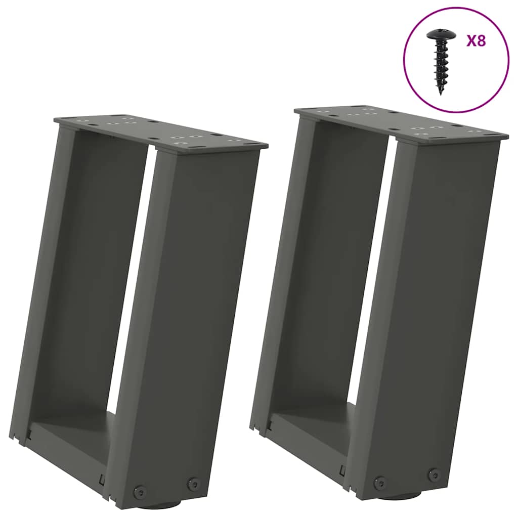 Pieds de table basse en U, 2 pièces, anthracite, 30 x 30-31 cm, acier
