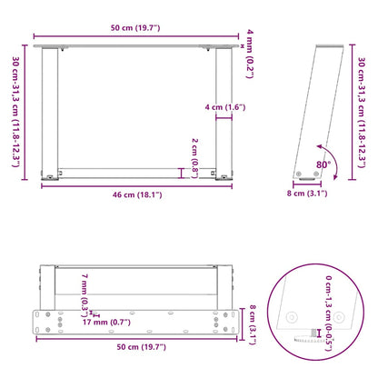 Couchtischbeine U-Form 2 Stk. Schwarz 50x(30-31) cm Stahl