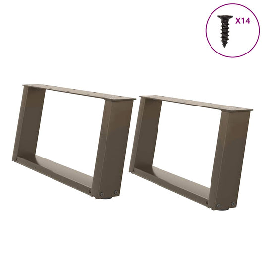 Pieds de table basse en U, 2 pièces, acier naturel, 60 x (30-31) cm