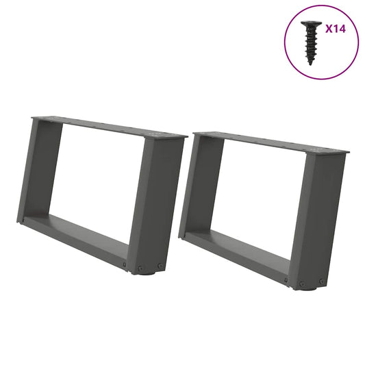 Pieds de table basse en U, 2 pièces, anthracite, 70 x 30-31 cm, acier