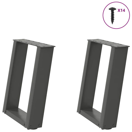 Pieds de table basse en U, 2 pièces, anthracite, 38 x (42-43) cm, acier
