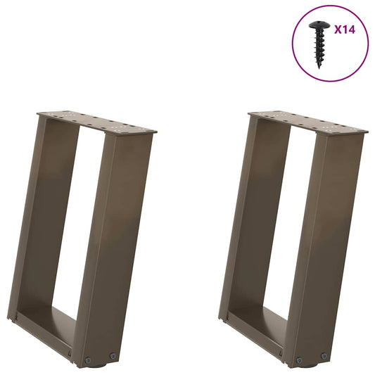 Pieds de table basse en U, 2 pièces, acier naturel, 38 x (42-43) cm