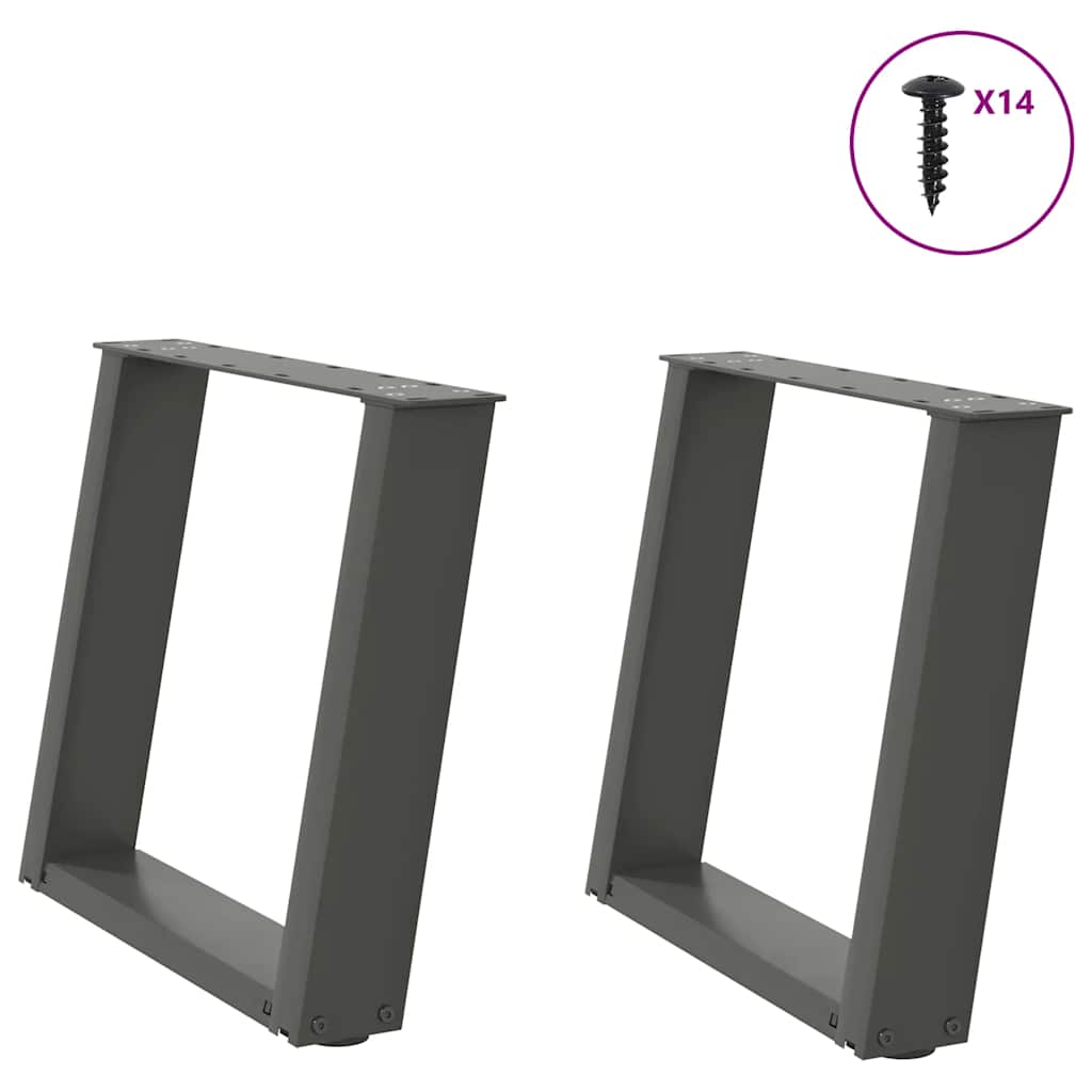 Pieds de table basse en U, 2 pièces, anthracite, 50 x 42-43 cm, acier