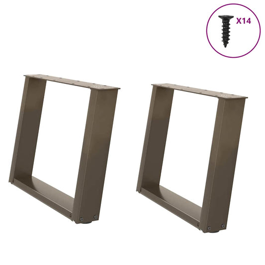Pieds de table basse en U, 2 pièces, acier naturel, 60 x (42-43) cm