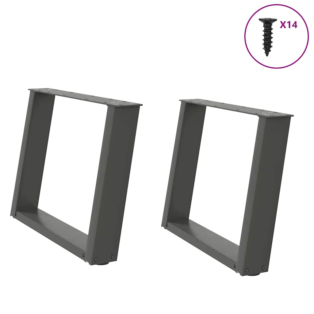 Pieds de table basse en U, 2 pièces, anthracite, 70 x (42-43) cm, acier