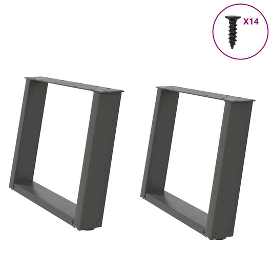 Pieds de table basse en U, 2 pièces, anthracite, 70 x (42-43) cm, acier