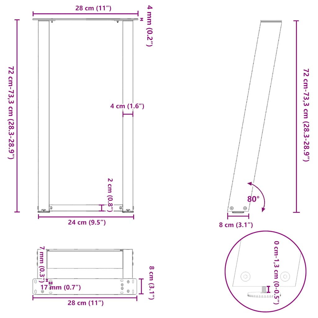 Konsolentischbeine U-Form 2 Stk. Schwarz 28x(72-73) cm Stahl