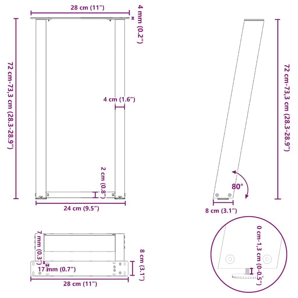 Konsolentischbeine U-Form 2 Stk. Anthrazit 28x(72-73) cm Stahl