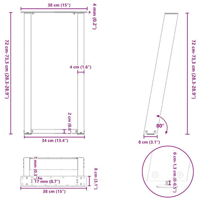 Konsolentischbeine U-Form 2 Stk. Schwarz 38x(72-73) cm Stahl