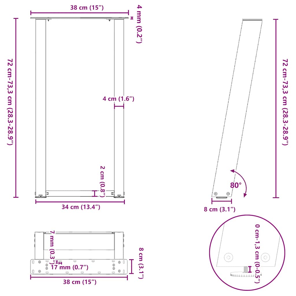 Konsolentischbeine U-Form 2 Stk. Weiß 38x(72-73) cm Stahl