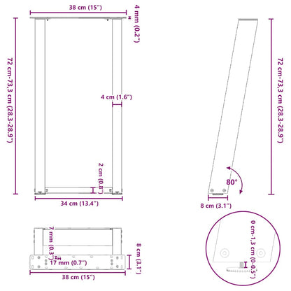 Konsolentischbeine U-Form 2 Stk. Weiß 38x(72-73) cm Stahl