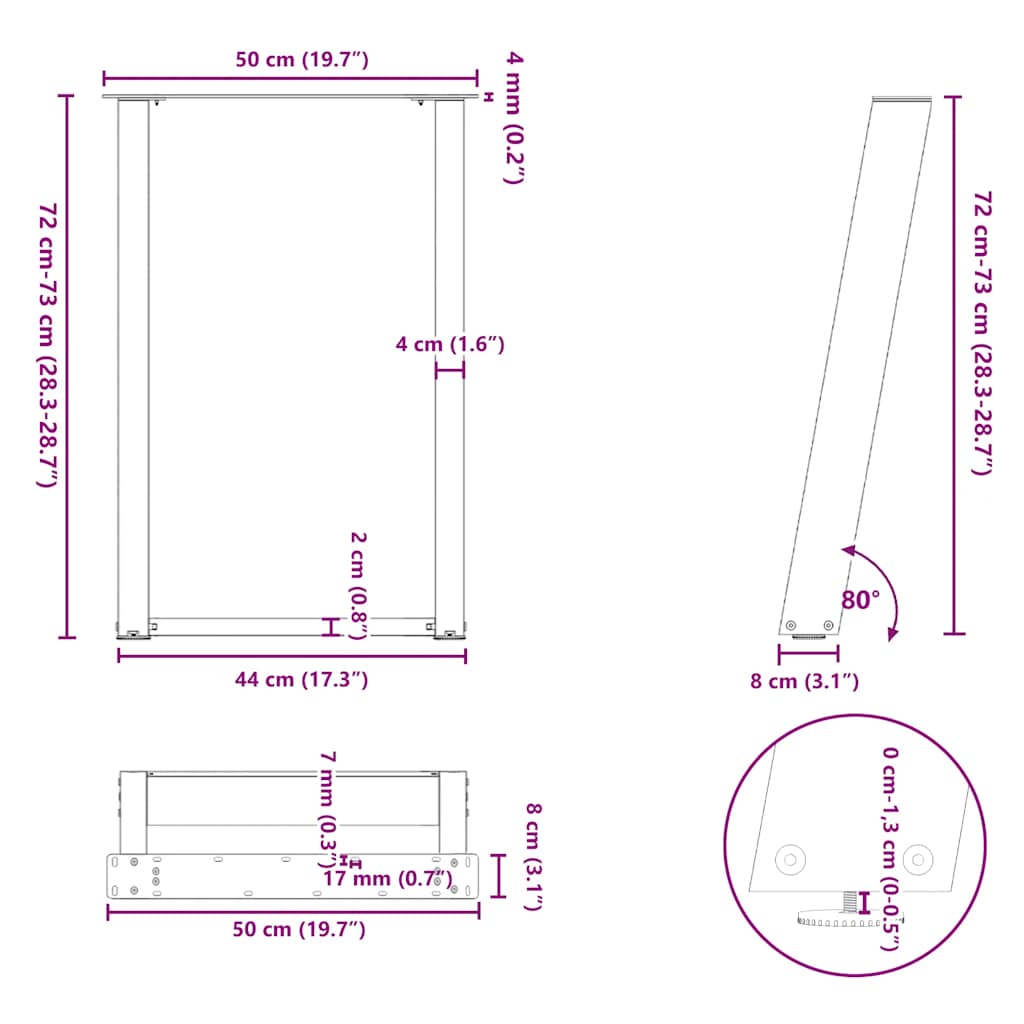 Esstischbeine U-Form 2 Stk. Schwarz 50x(72-73) cm Stahl