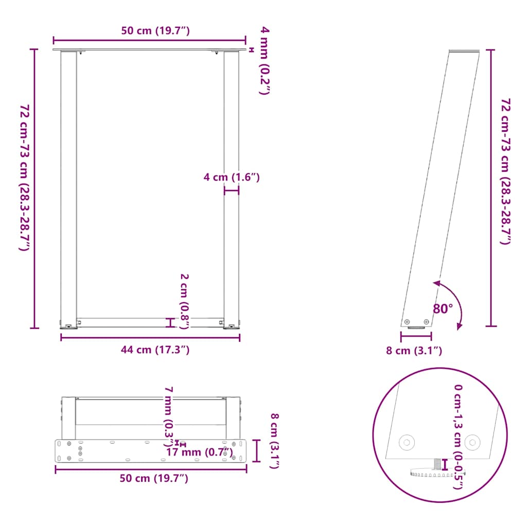 Esstischbeine U-Form 2 Stk. Weiß 50x(72-73) cm Stahl