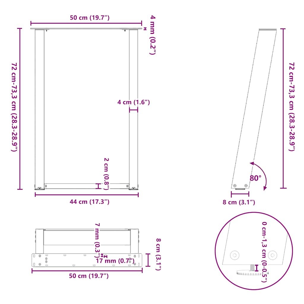 Esstischbeine U-Form 2 Stk. Naturstahl 50x(72-73) cm Stahl