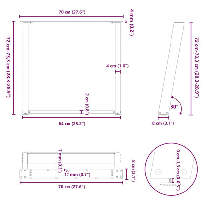 Esstischbeine U-Form 2 Stk. Schwarz 70x(72-73) cm Stahl