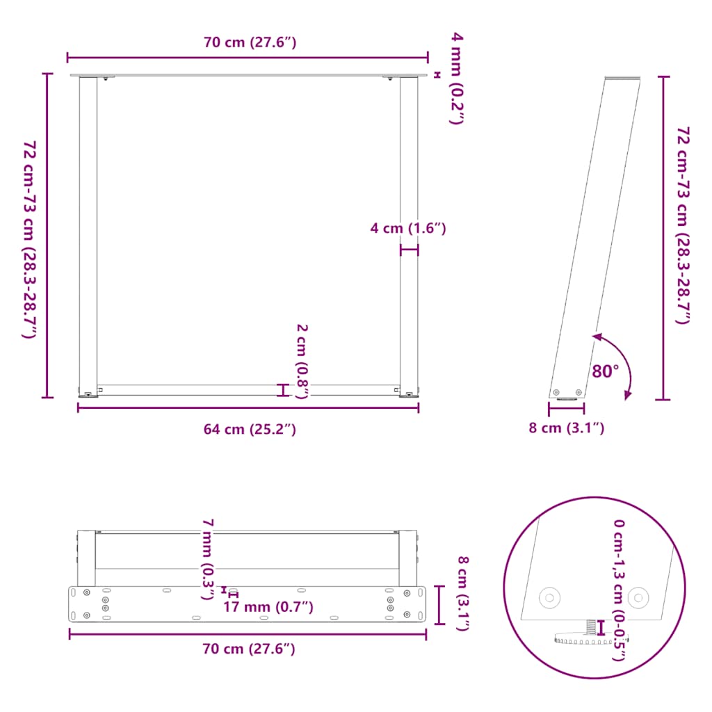 Esstischbeine U-Form 2 Stk. Anthrazit 70x(72-73) cm Stahl