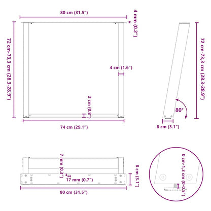 Esstischbeine U-Form 2 Stk. Schwarz 80x(72-73) cm Stahl