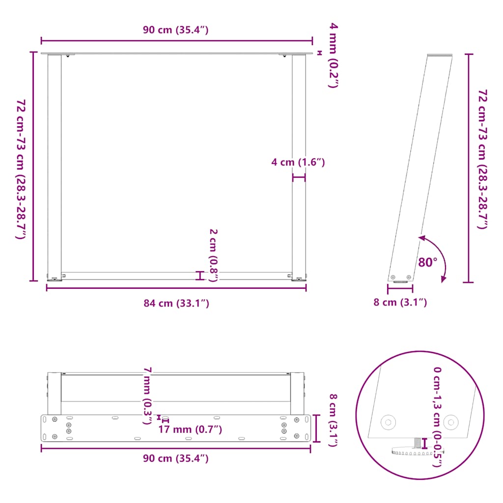 Esstischbeine U-Form 2 Stk. Weiß 90x(72-73) cm Stahl