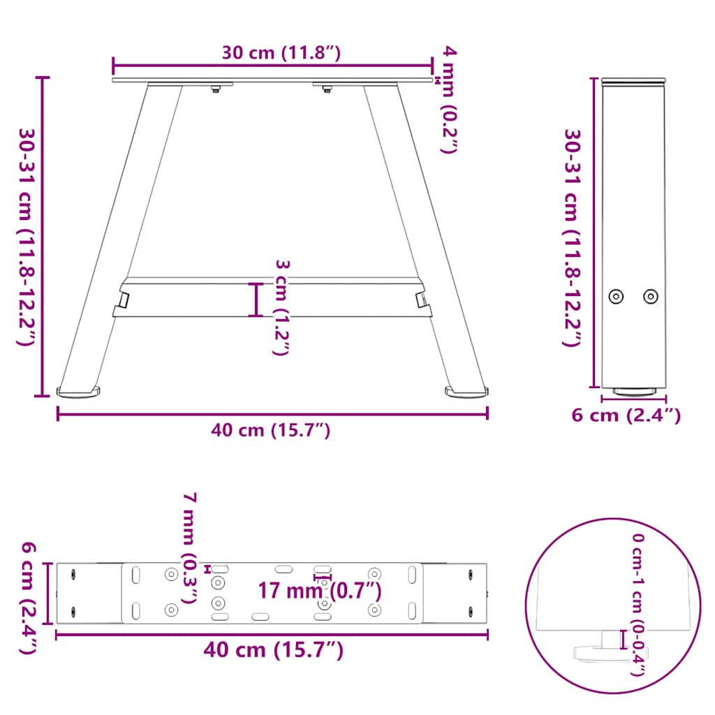 Pieds de table basse en forme de A, 2 pièces, blanc, 40 x 30-31 cm, acier