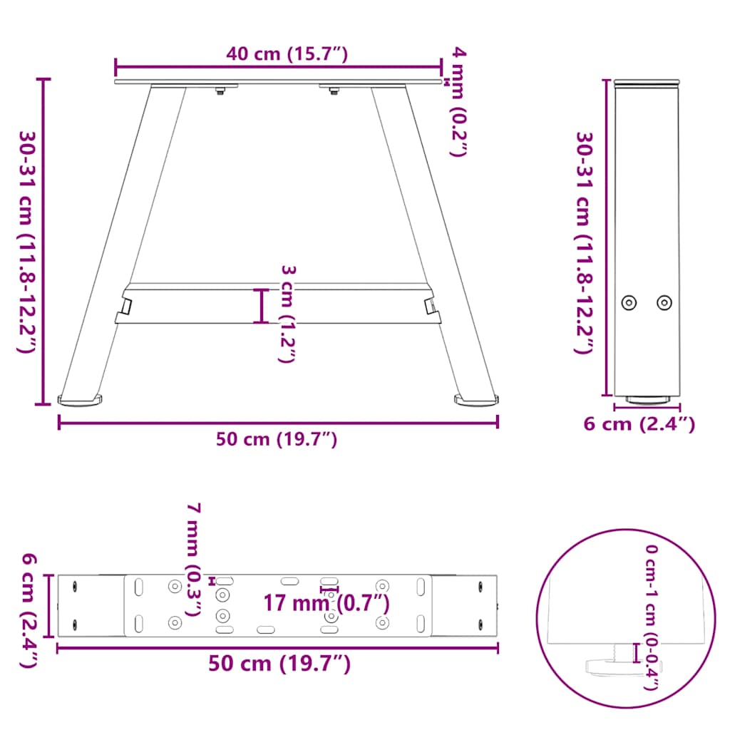 Coffee table legs A-shape 2 pcs. White 50x(30-31) cm steel