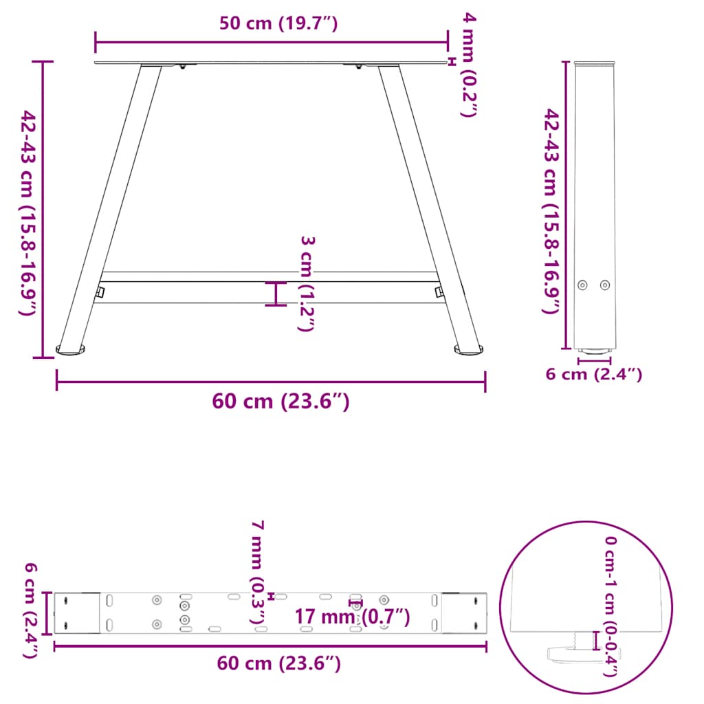 Pieds de table basse en forme de A, 2 pièces, blanc, 60 x 42-43 cm, acier