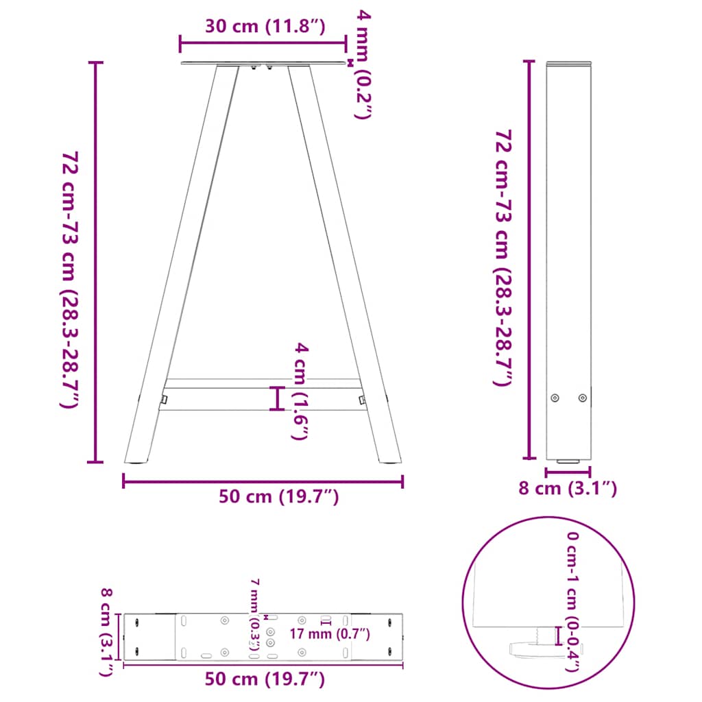 Coffee table legs A-shape 2 pcs. Black 50x(72-73) cm steel