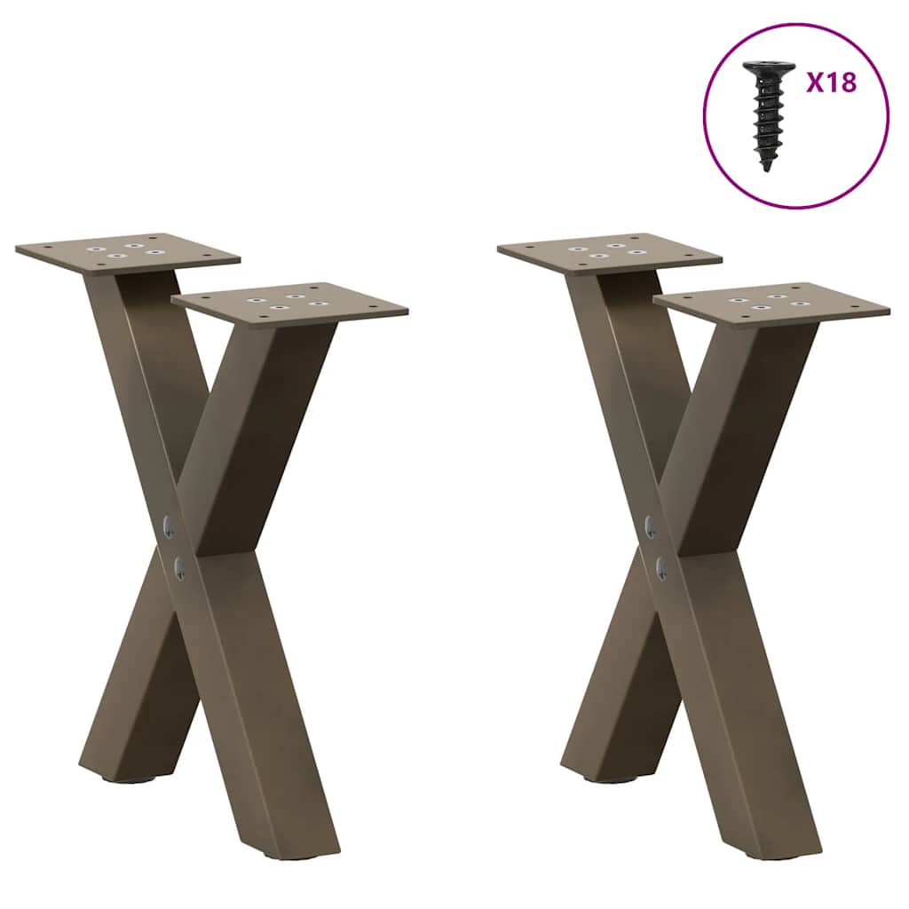 Pieds de table basse en forme de X, 2 pièces, acier naturel, 30 x (30-31) cm