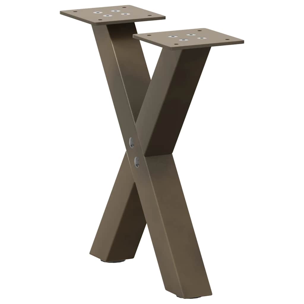 Pieds de table basse en forme de X, 2 pièces, acier naturel, 37 x (30-31) cm