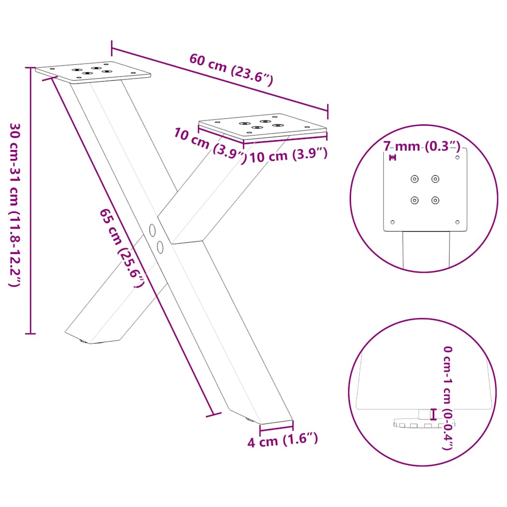 Couchtischbeine X-Form 2 Stk. Anthrazit 60x(30-31) cm Stahl