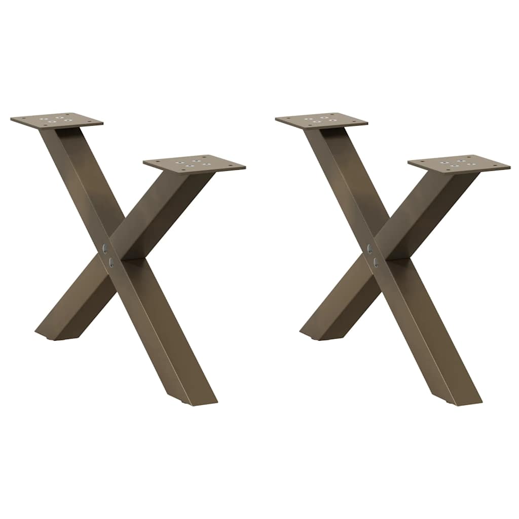 Pieds de table basse en forme de X, 2 pièces, acier naturel, 60 x (30-31) cm