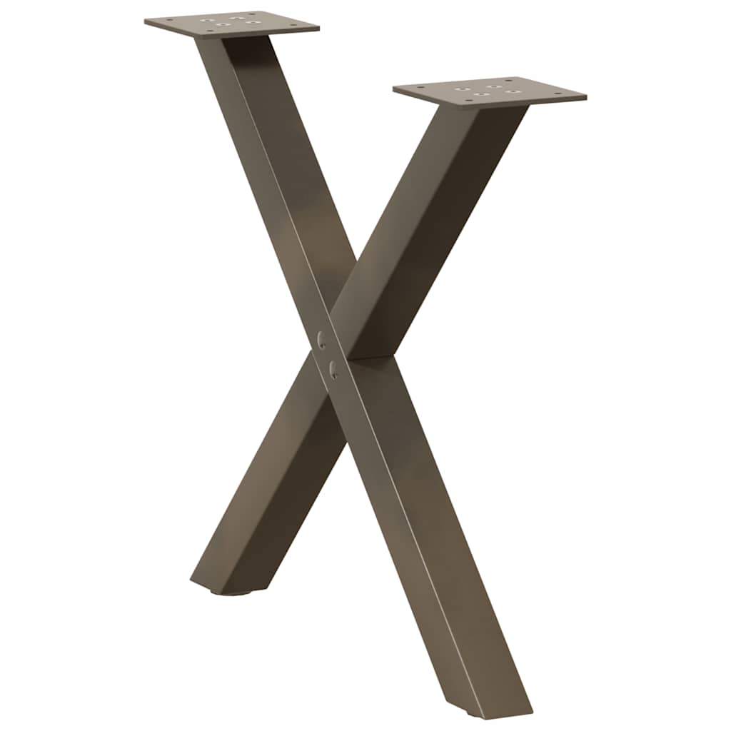 Pieds de table basse en forme de X, 2 pièces, acier naturel, 50 x (42-43) cm
