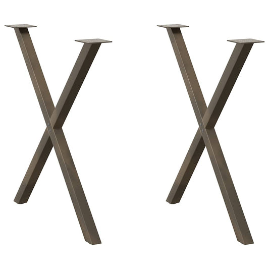 Pieds de table à manger en forme de X, 2 pièces, acier naturel, 80 x 72-73 cm
