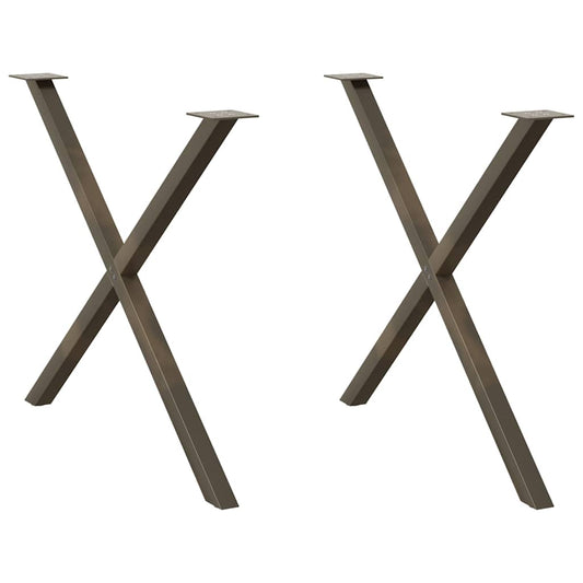 Pieds de table à manger en forme de X, 2 pièces, acier naturel, 90 x 72-73 cm