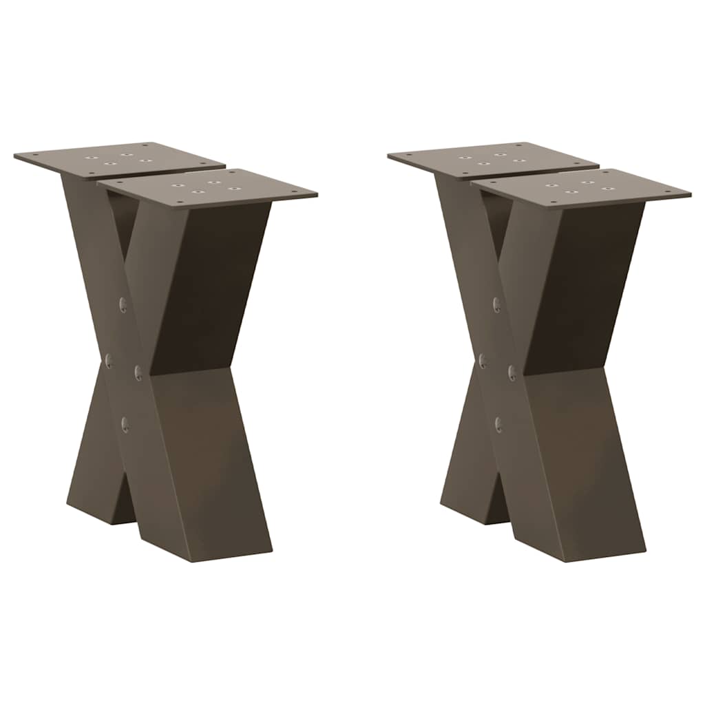 Pieds de table basse en forme de X, 2 pièces, acier naturel, 30 x (30-31) cm